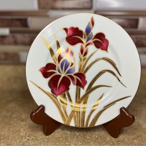 Vintage Iris Burgundy porcelain fine china plate from Fitz and Floyd